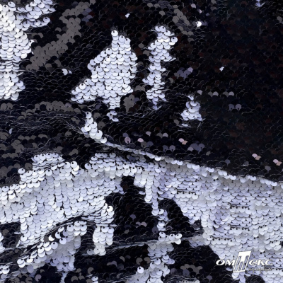 Трикотажное полотно, Сетка с пайетками, шир.130 см, #315, цв.-белый/чёрный - купить в Нижнем Новгороде. Цена 693.39 руб.