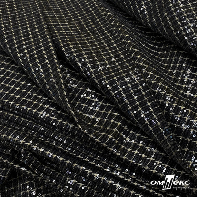 Ткань костюмная с пайетками, 100%полиэстр, 460+/-10 гр/м2, 150см #309 - цв. чёрный - купить в Нижнем Новгороде. Цена 1 203.93 руб.