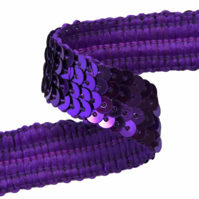 Тесьма с пайетками 12, шир. 20 мм/уп. 25+/-1 м, цвет фиолет - купить в Нижнем Новгороде. Цена: 778.19 руб.