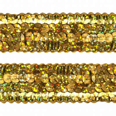 Тесьма с пайетками D16, шир. 20 мм/уп. 25+/-1 м, цвет золото - купить в Нижнем Новгороде. Цена: 786.13 руб.